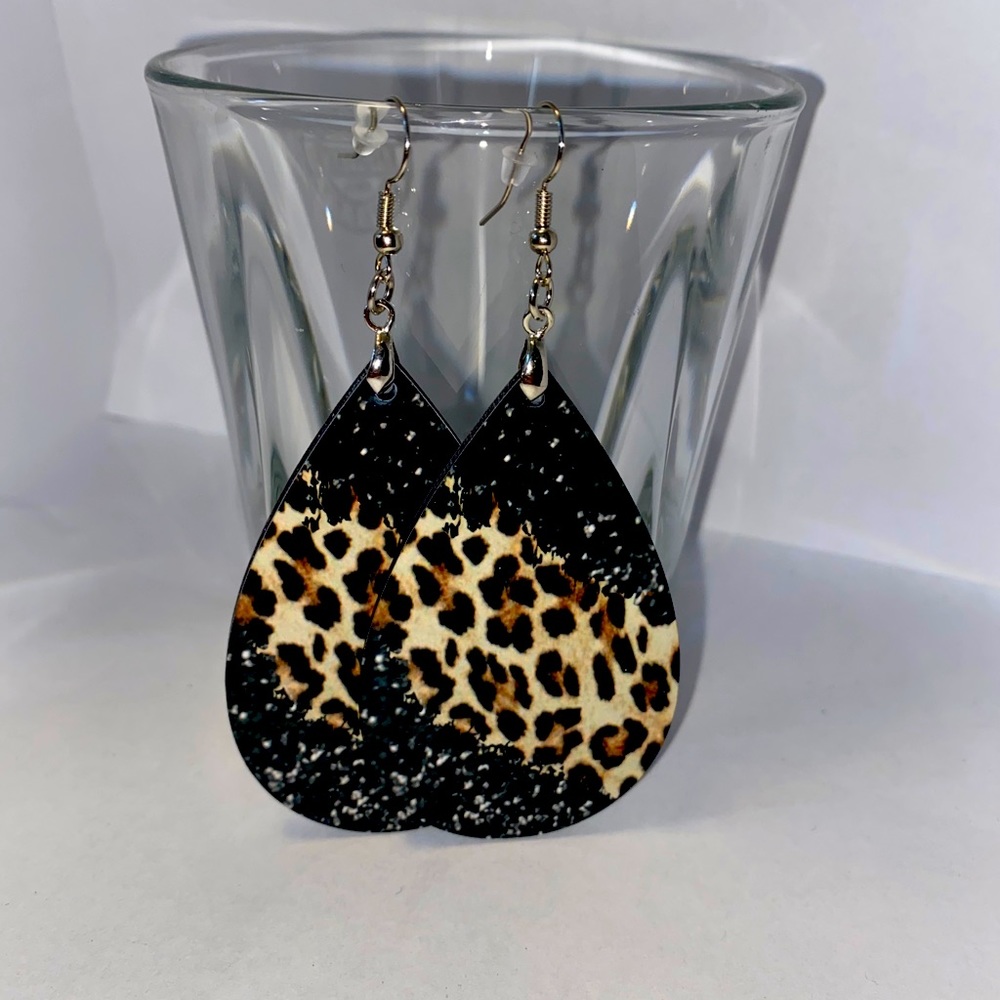 Large leopard tear drop earrings